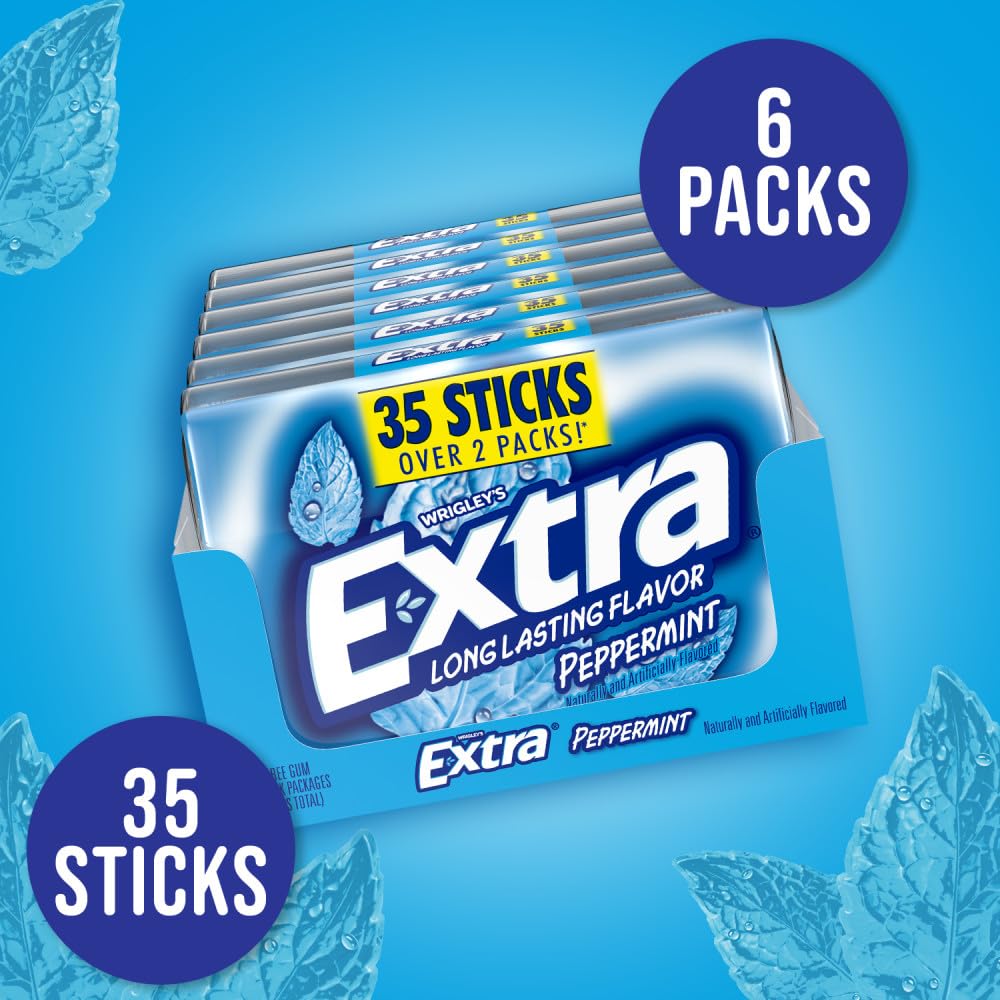 EXTRA Gum Peppermint Sugar Free Chewing Gum Mega Pack, 35 Stick (Pack of 6)