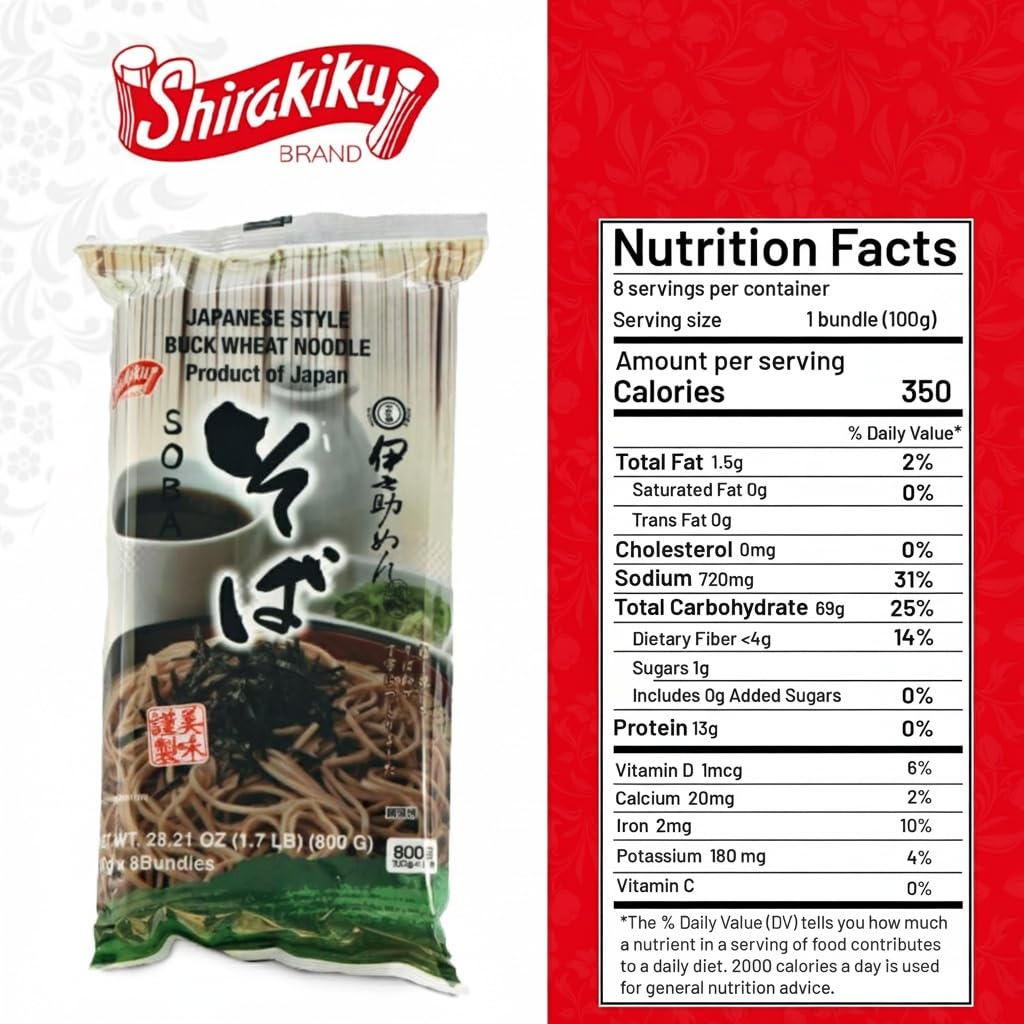 Shirakiku Style Soba Kisetsuno Mikaku Noodles | Japanese Dried Buckwheat Noodle | Contains Wheat flour Easy to Cook Asian Noodles | 28.21 OZ (Pack