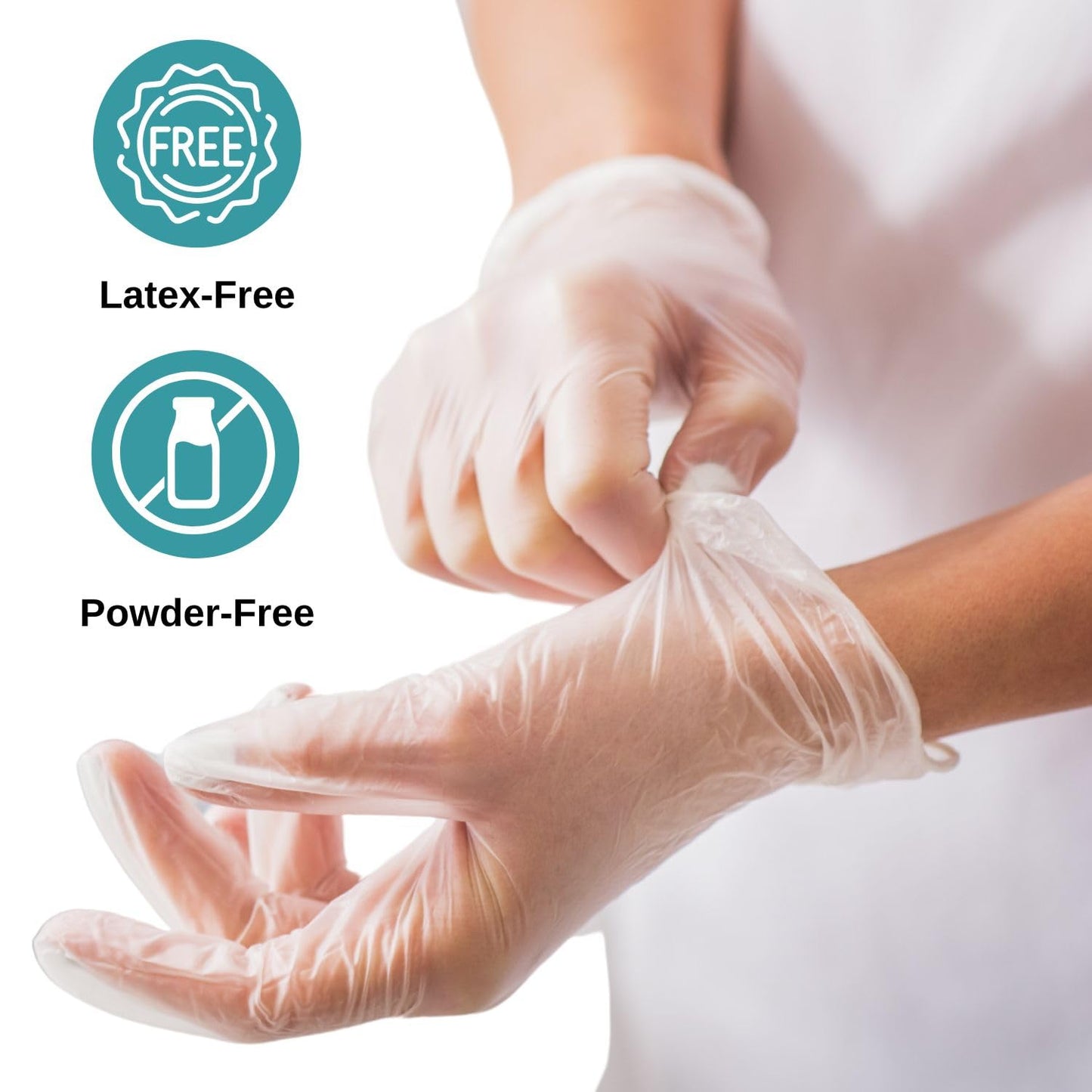 HCS Clear Vinyl Gloves - Medium Gloves Disposable, Latex-Free, Powder-Free - Vinyl Disposable Glove, Cooking, Food Prep, Cleaning - Medical Exam