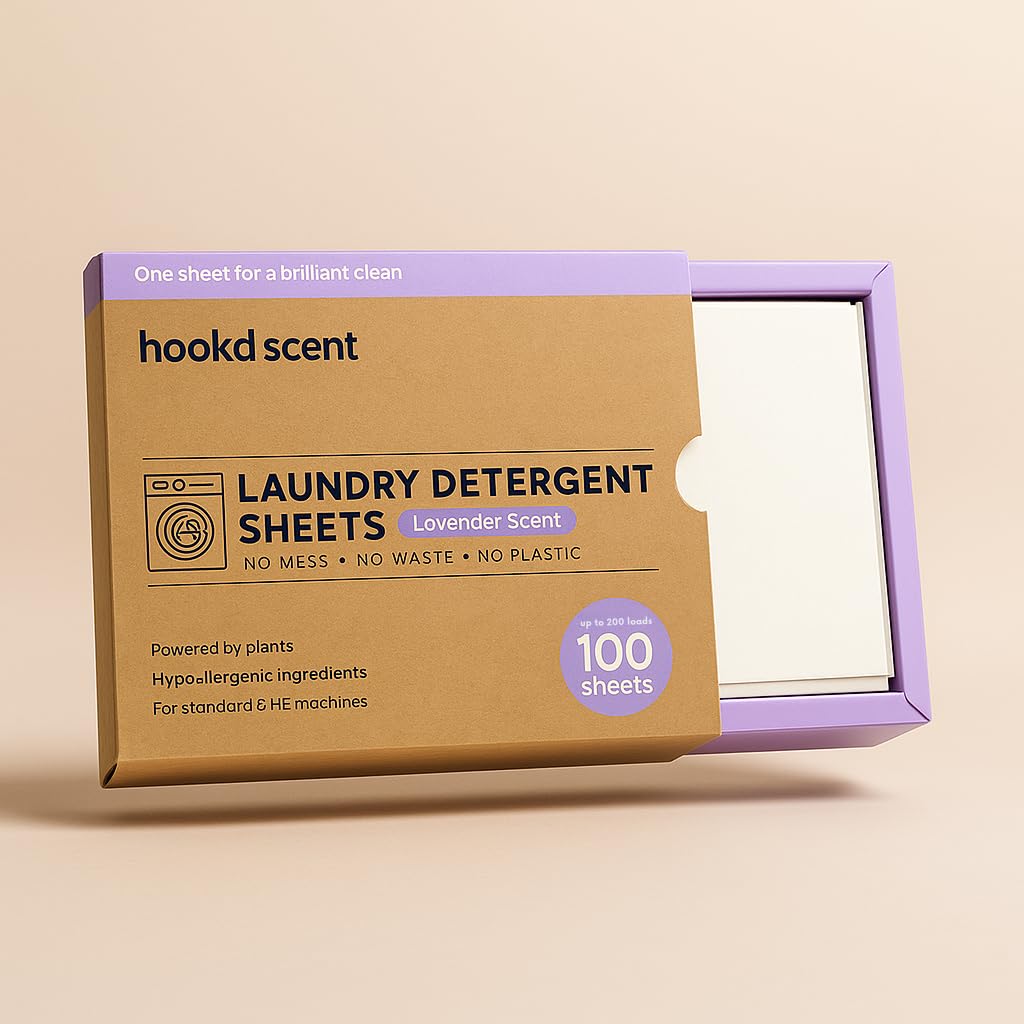 Hook'd Scent Laundry Detergent Sheets, Lavender, Plant-Based, Hypoallergenic, Zero-Mess Formula, 200 Loads, Eco-Friendly (Lavender)