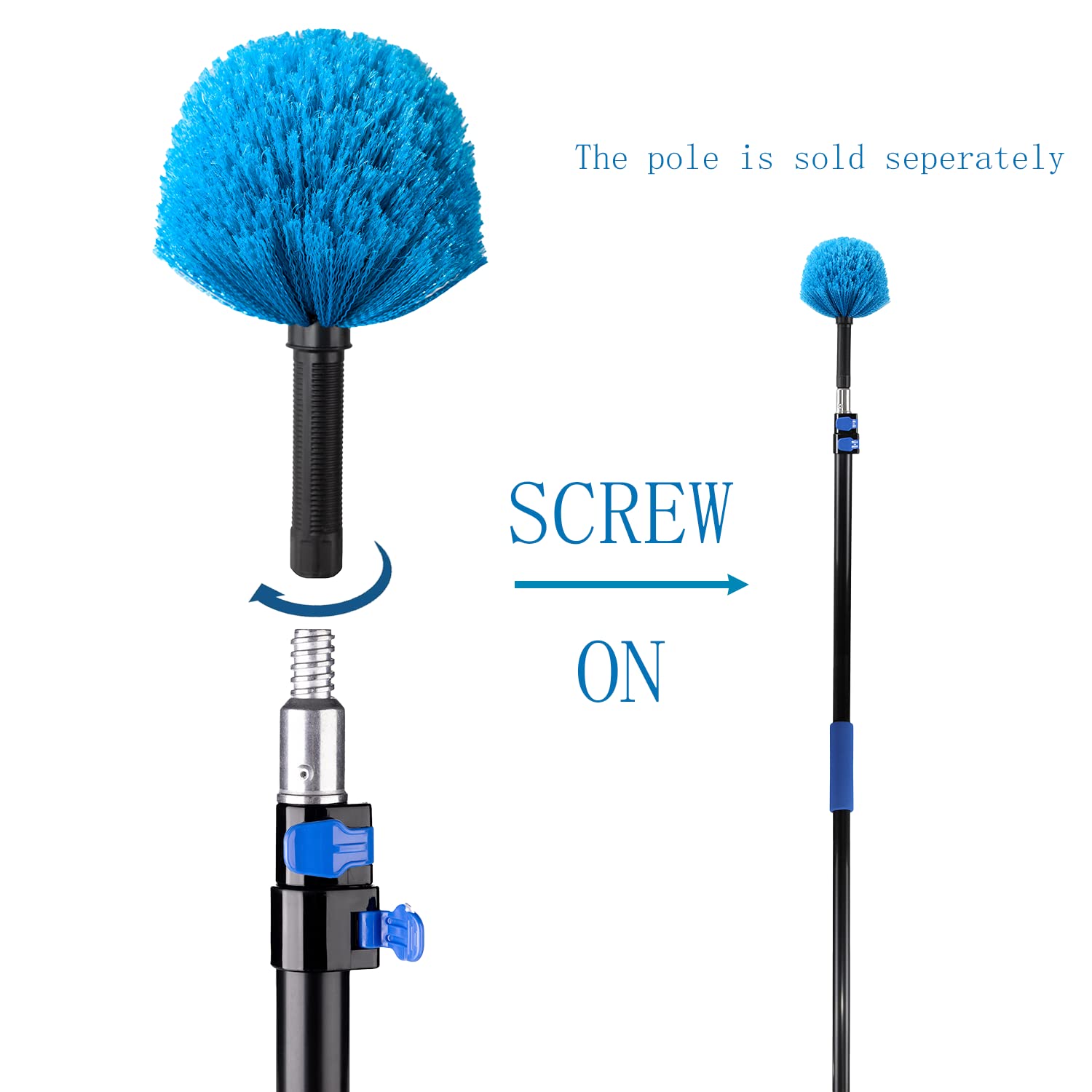 APMOLAR Screw on Cobweb Duster Brush Head (Pole Not Included)