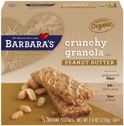 Barbara's Bakery Crunchy Organic Granola Bars, Peanut Butter, 7.4-Ounce Boxes (Pack of 6)
