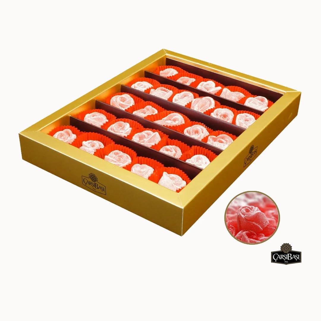 Çar??ba?? Handmade Turkish Delight - Rose Flavor Lokum Loukoumi, 1.32 lb (600g), Gourmet Premium Turkish Candy, Luxury Traditional Confectionery since