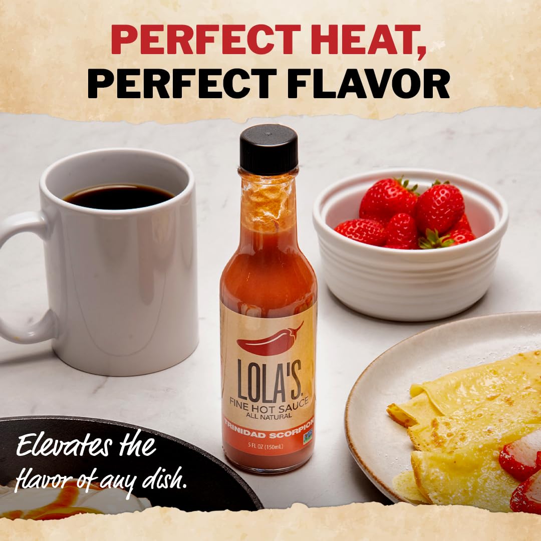 Lola's Fine Hot Sauce Trinidad Scorpion | All-Natural, Low Sodium, Gluten-Free, Keto | Made with Red Jalapeños, Trinidad Scorpion Peppers, Garlic