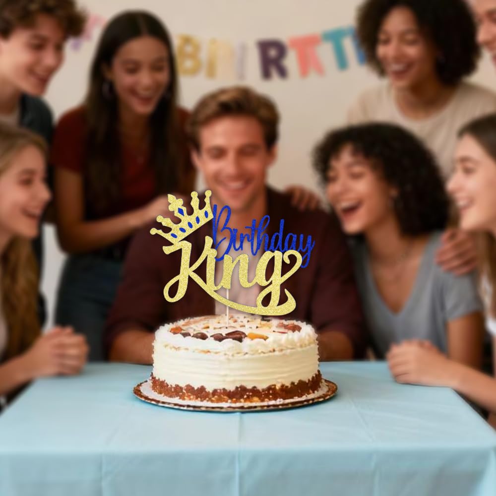 Auteby Glitter King Birthday Cake Topper,Boy Prince 1st 2nd 3rd 10th 13th 18th 21st 30th 40th 50th Birthday Cake Topper/Gender Reveal Party