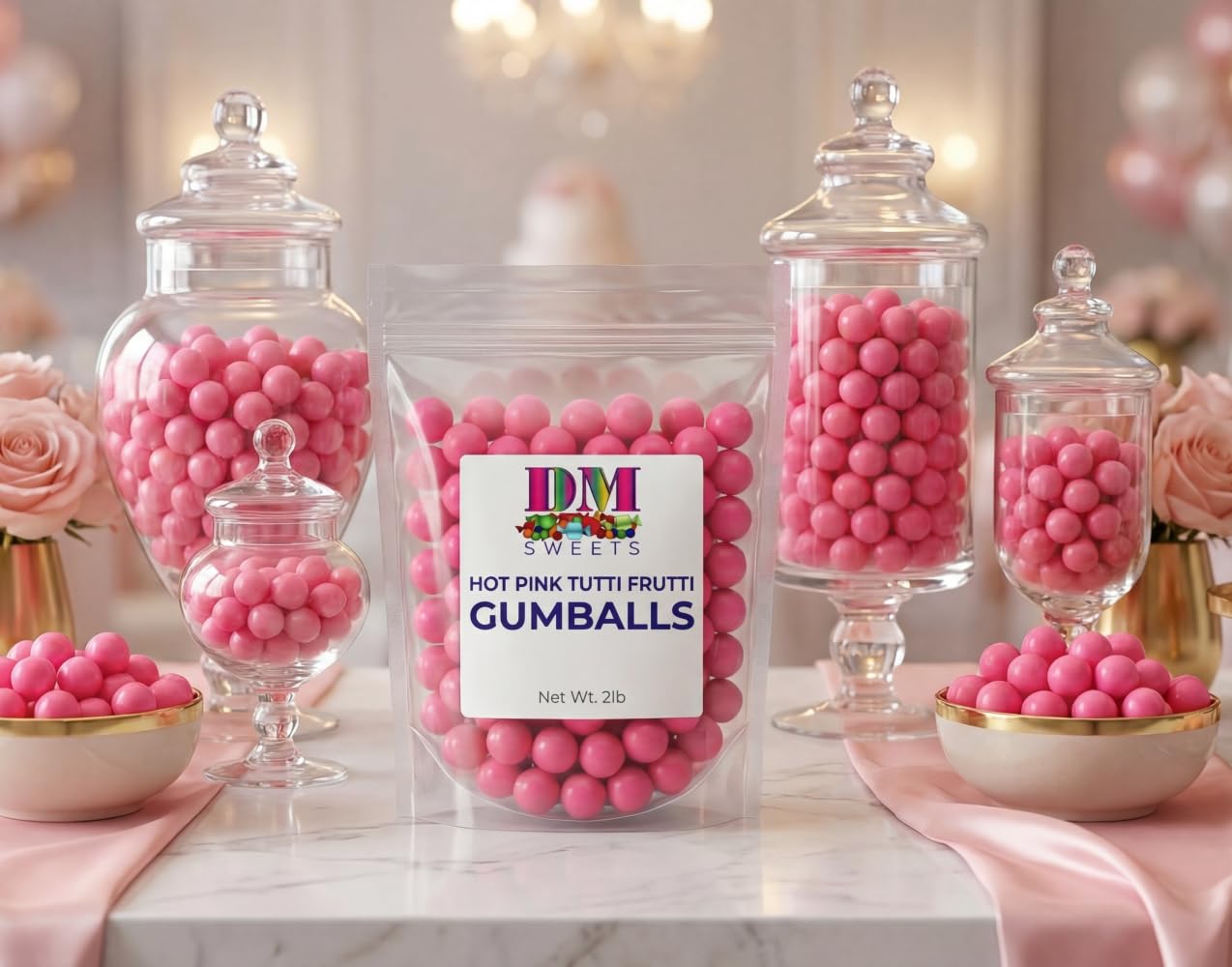 Pink Gumballs - 2 lb Bulk Bag Tutti Frutti | Shimmer Pink Candy | Delicious Fruit Flavor | Candy Buffet, Baby Showers, Birthdays, Weddings, Party