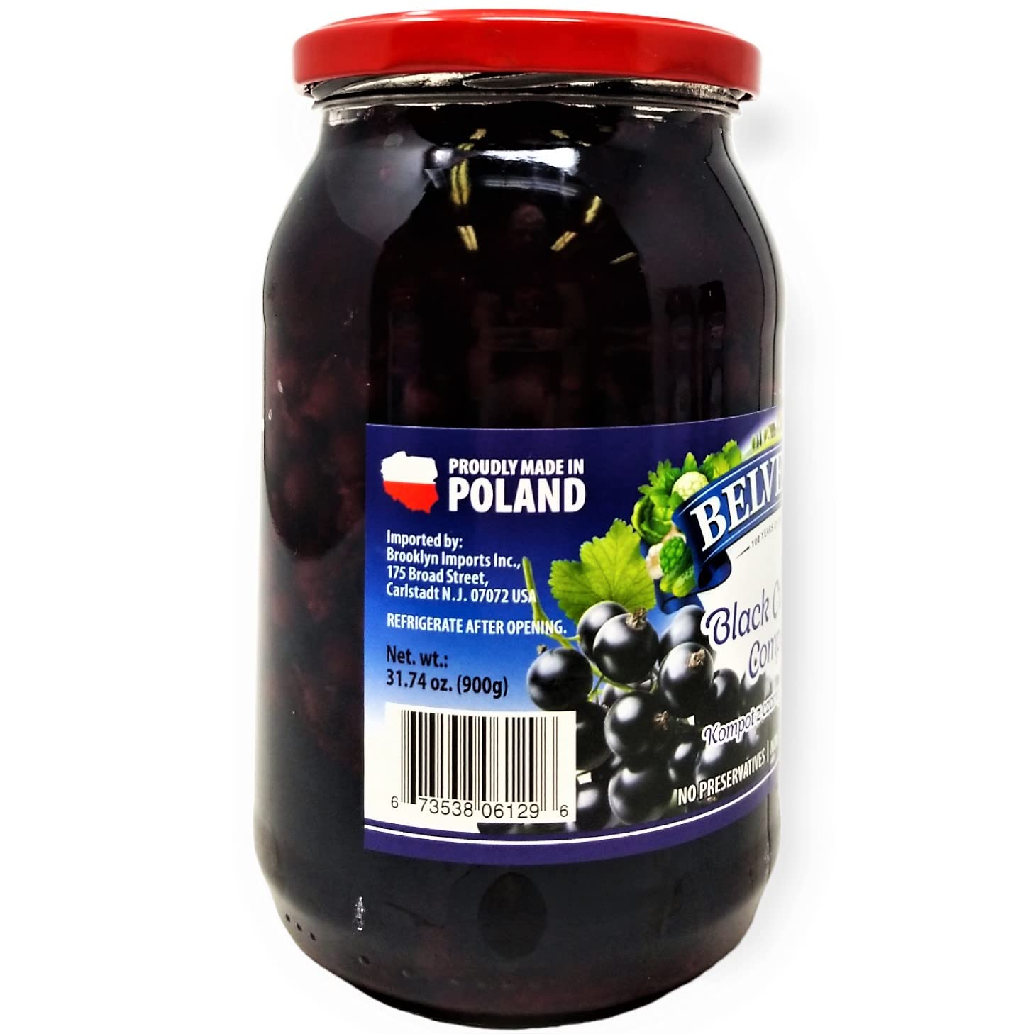 Belveder Blackcurrant Compote, No Preservatives Added, Non-GMO, Gluten Free and Vegan 31.74 Oz Pack of 1