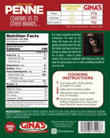 Gina's Italian Cuisine Low Carb/Low Calorie Healthy Pasta, Penne - 100 Calories/Serving Low Net Carbs, High Fiber, High Protein, Plant-Based, Vegan