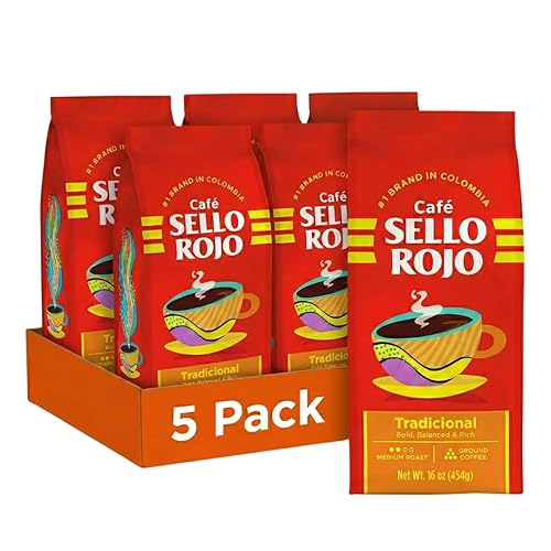 Sello Rojo Tradicional Medium Roast Ground Coffee, 16 oz (Pack of 5)