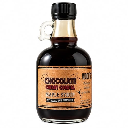 WOOD'S Chocolate Cherry Cordial Infused Maple Syrup - Decadent Vermont Maple Syrup with Dark Cocoa & Succulent Cherries | Small-Batch, All-Natural