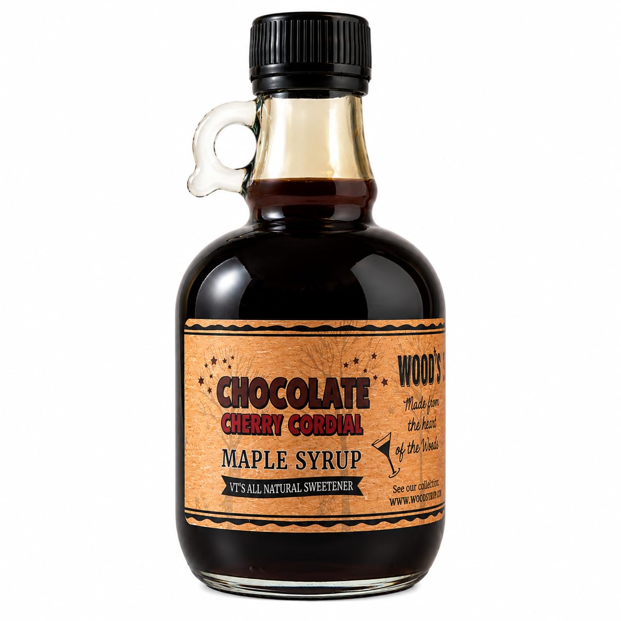 WOOD'S Chocolate Cherry Cordial Infused Maple Syrup - Decadent Vermont Maple Syrup with Dark Cocoa & Succulent Cherries | Small-Batch, All-Natural