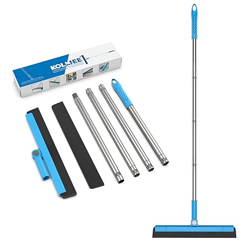 KOLLIEE Floor Squeegee Adjustable 59'' Long Handle Professional Floor Squeegee with Hook Water Squeegee Foam Blade for Concrete Floor Tile Pet Hair