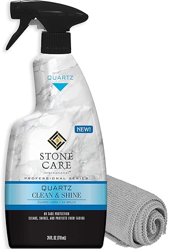 Stone Care International Quartz Cleaner and Polish - 24 Ounce with Microfiber Cloth - Clean and Shine Your Quartz Countertops Islands and Stone