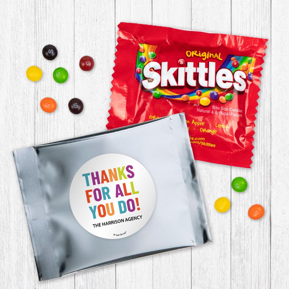 24Pk Thanks For All You Do Custom Candy Bags With Fruit Chew Minis - Silver