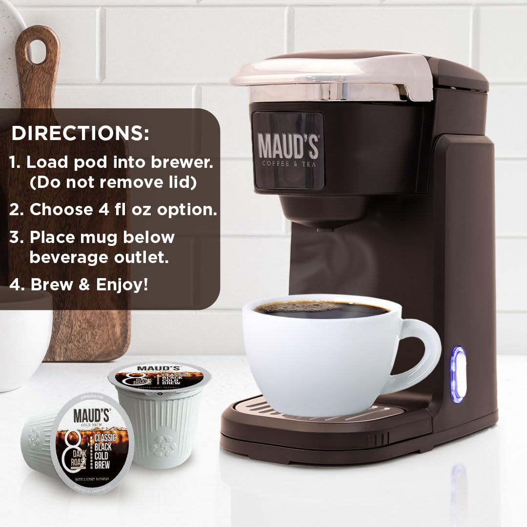 Maud's Cold Brew Dark Roast Coffee Pods, 18 ct, Single Serve Pods - 100% Arabica Coffee, Compatible with Keurig K Cups Maker