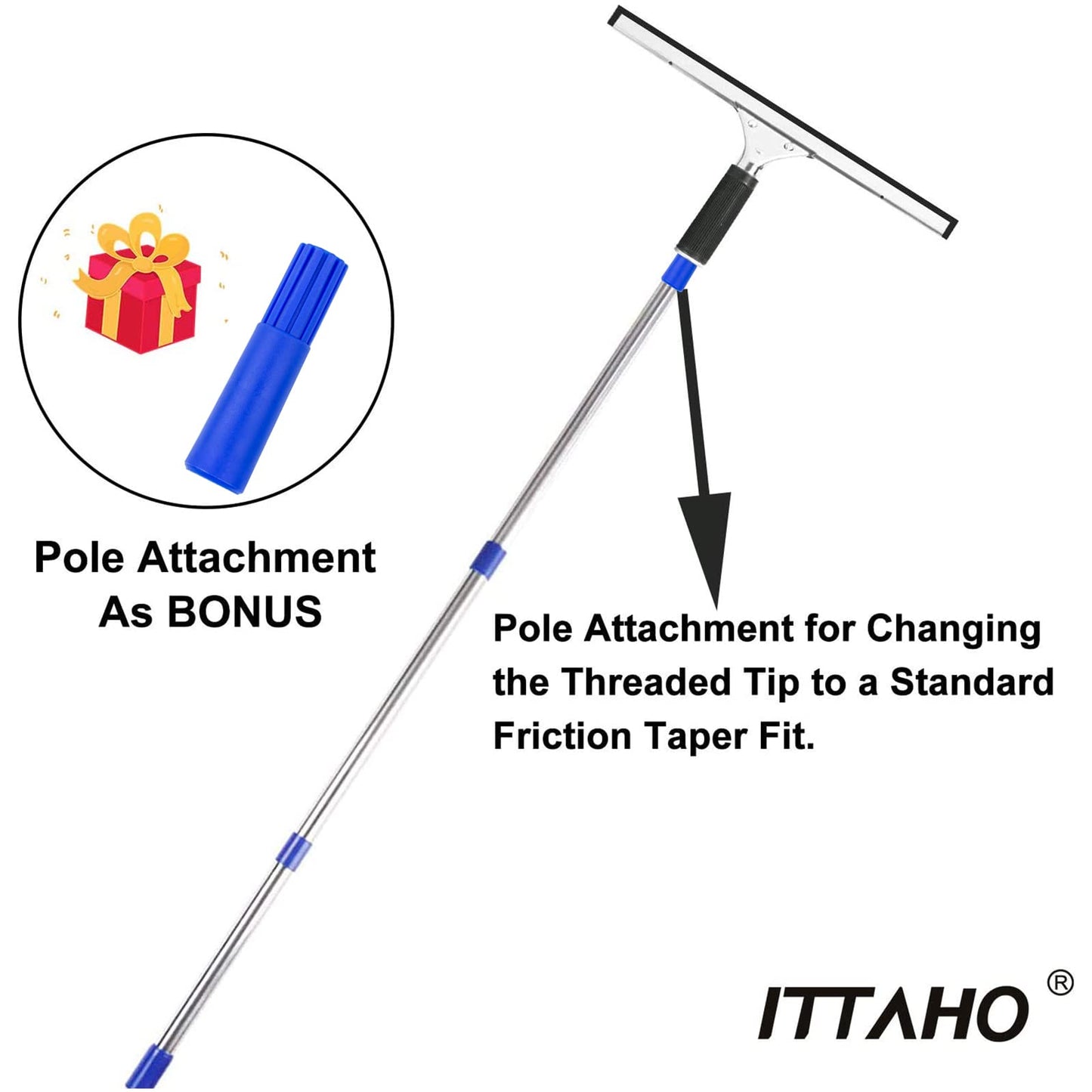 ITTAHO Stainless Steel Extension Pole,All Purpose Pole with Pole Attachment for Painting Microfiber Duster Ceiling Fan High Window Cleaning-Blue-4.8