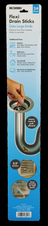 18" Multi-Purpose Flexible Drain Sticks With Extra Large Cleaning Brisle - (24pc Set) Works In Any Drain!
