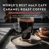 World's Best Half Caff Caramel Coffee Pods, 18 ct, Medium Roast Flavored Coffee in Single Serve Pods - 100% Arabica Beans, Compatible with Keurig K