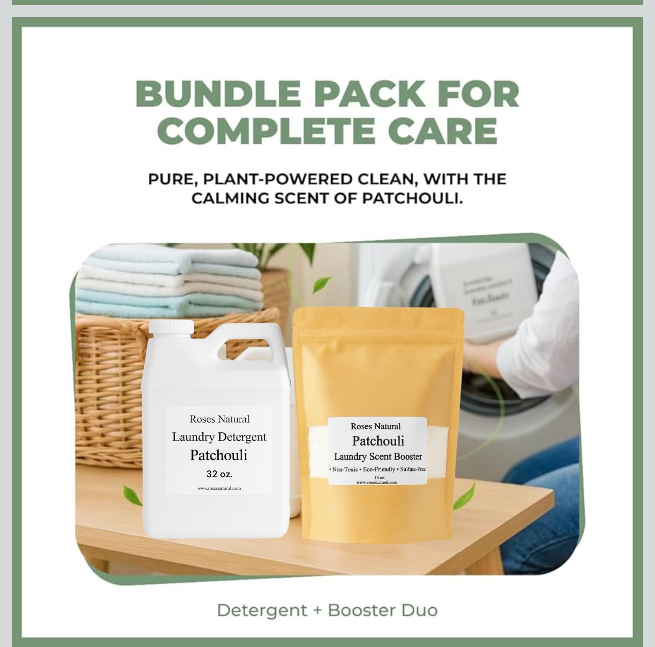 Patchouli Laundry Detergent and Scent Booster Bundle, 32 oz Detergent, 16 oz Booster, Natural Laundry Set, Eco-friendly, Patchouli Essential Oil