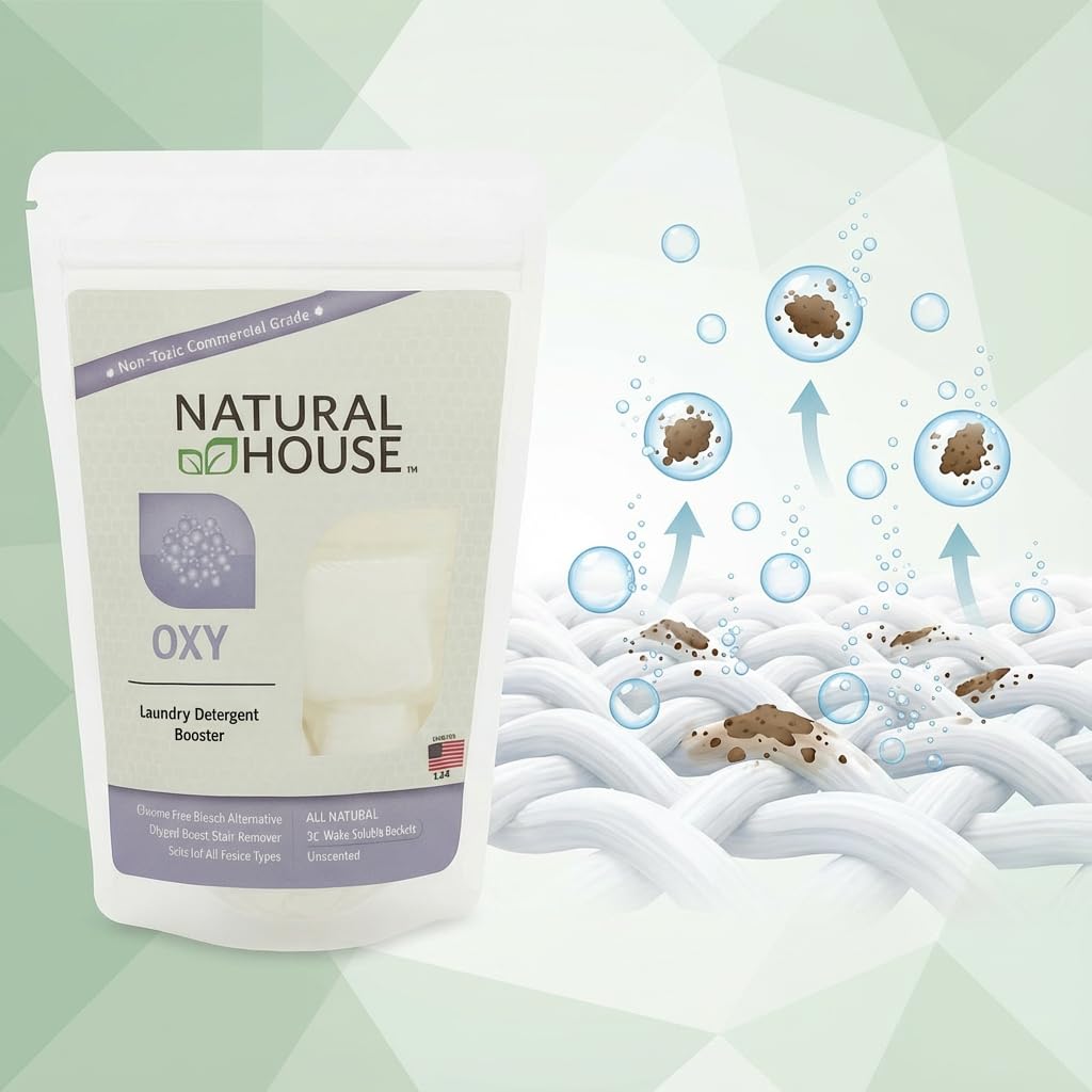 Natural House Oxy Boost - Plant-Based Oxygen Whitener & Stain Remover Pods - Color Safe - Fragrance Free - 4 Count Trial Pack