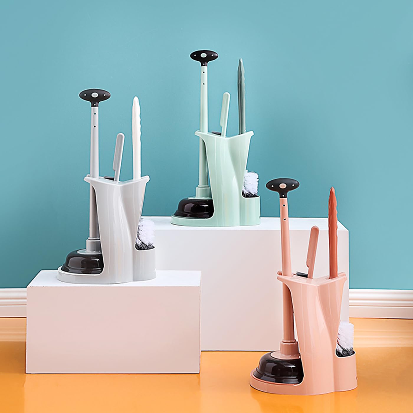 Toilet Brush and Plunger Set Toilet Plunger and Brush Combo Bathroom Deeply Cleaning Tools Bathroom Toilet Bowl Brush with Holder Pink 1 Set