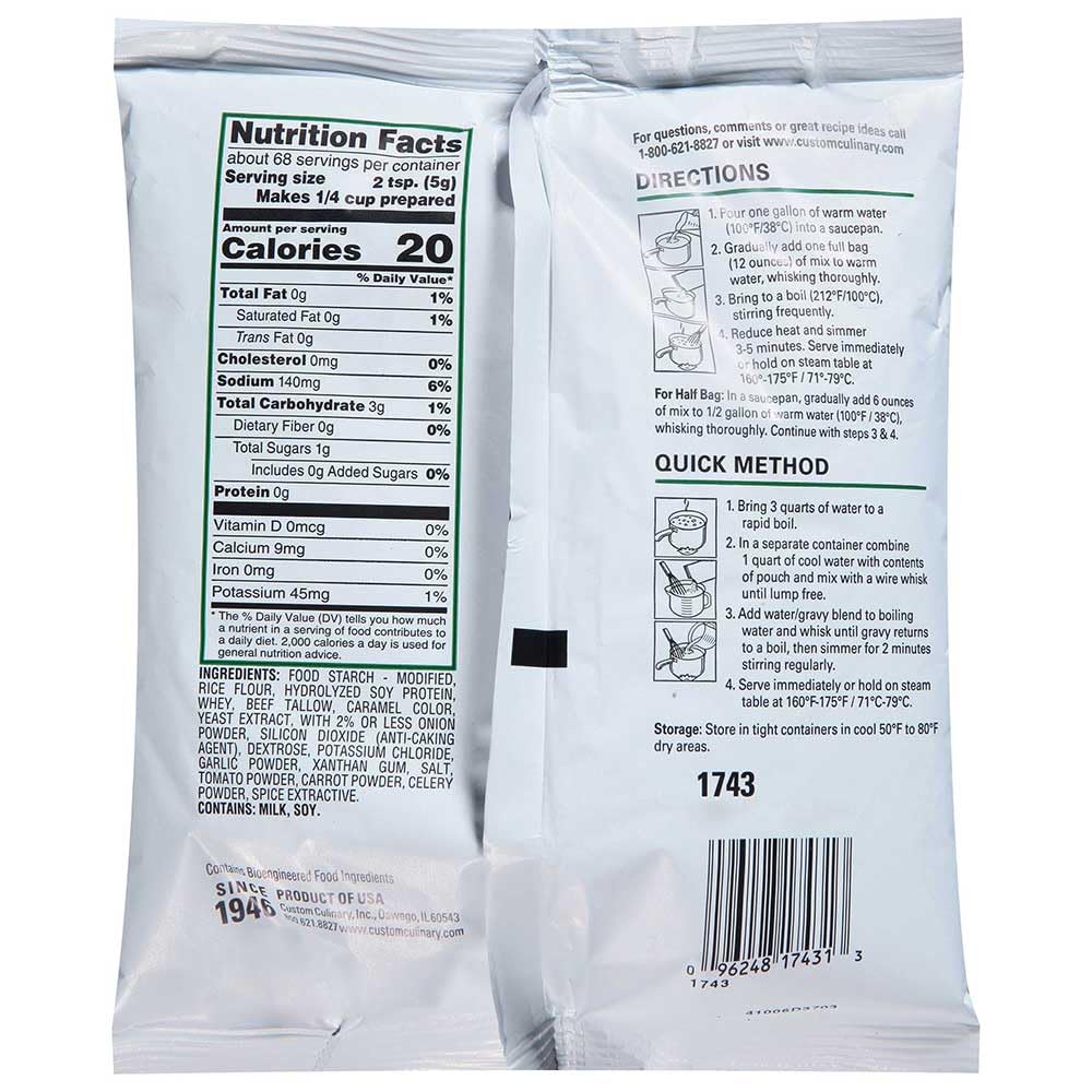 Custom Culinary PanRoast Low Sodium Brown Gravy Mix, 12 Ounce -- 8 per case.