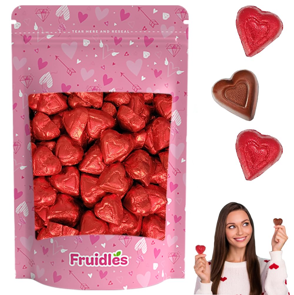 2 Pounds Fruidles Valentine's Milk Chocolate Hearts, Party Bag Fillers, Red Individually Wrapped Foils, Kosher Certified