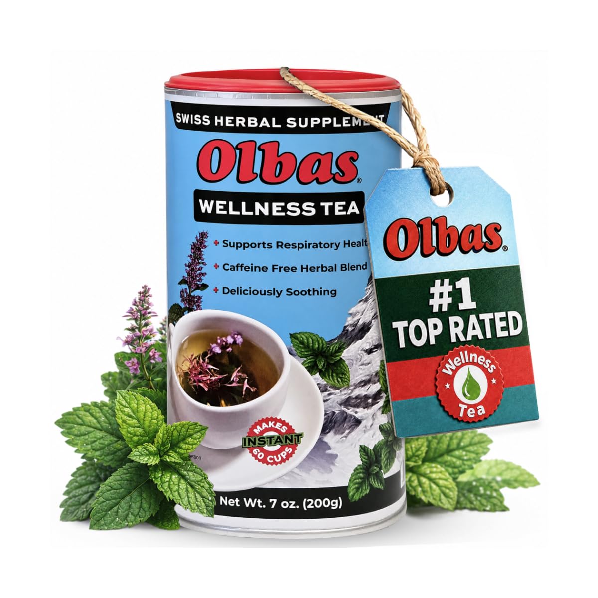 Olbas Herbal Tea 7 Ounce, Swiss Herbal Blend with 20 Soothing Herbs & Essential Oils, Sore Throat and Stress Relief Tea, Warming Comfort, Calms