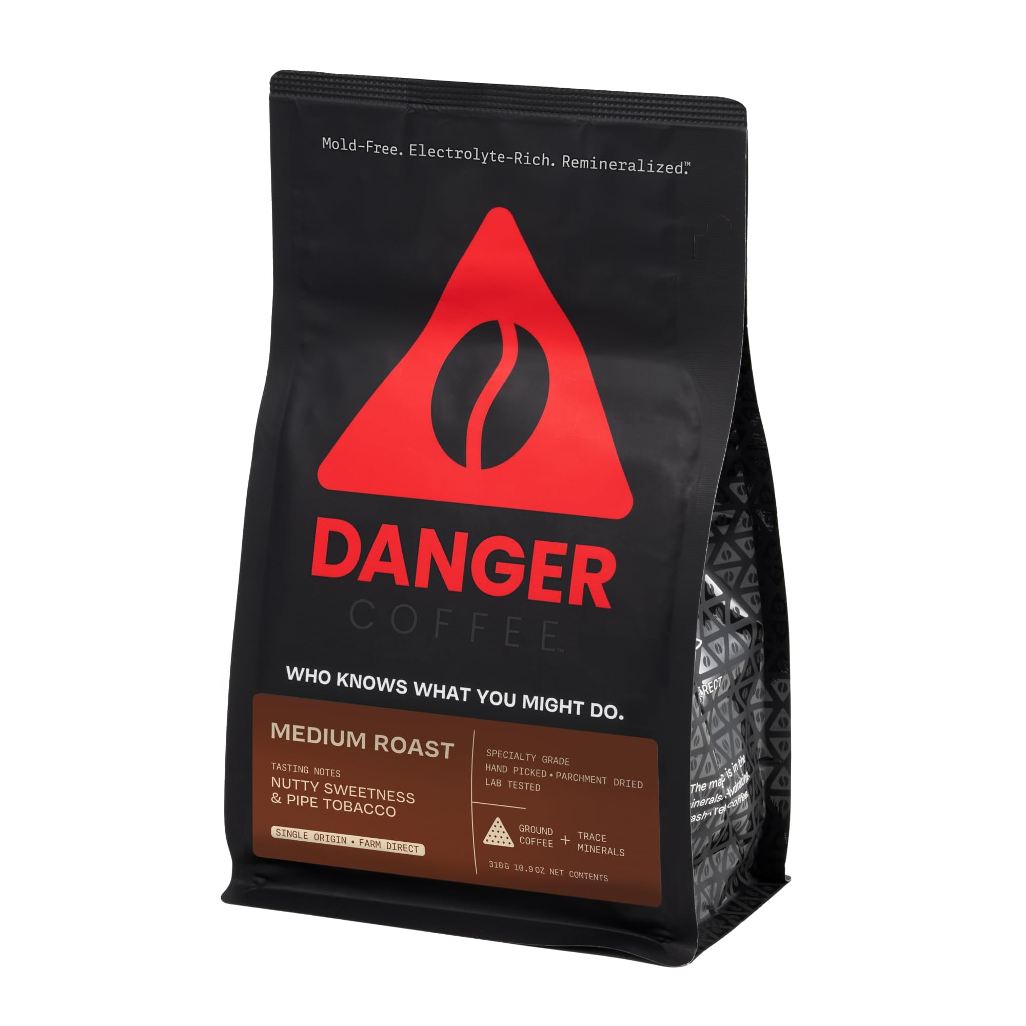 Danger Coffee by Dave Asprey, Remineralized, Mold Free & Lab Tested Ground Healthy Coffee, Medium Roast, 10.9 Ounce