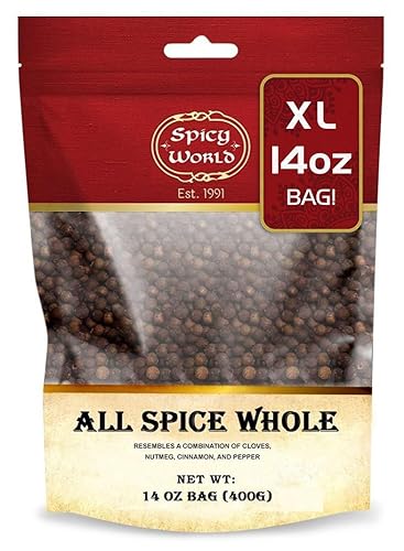 Spicy World Whole Allspice Berries 14 Oz Resealable Bag | All Spice Pimento Jamaica Pepper for Cooking & Seasoning | Versatile Berry for Curries