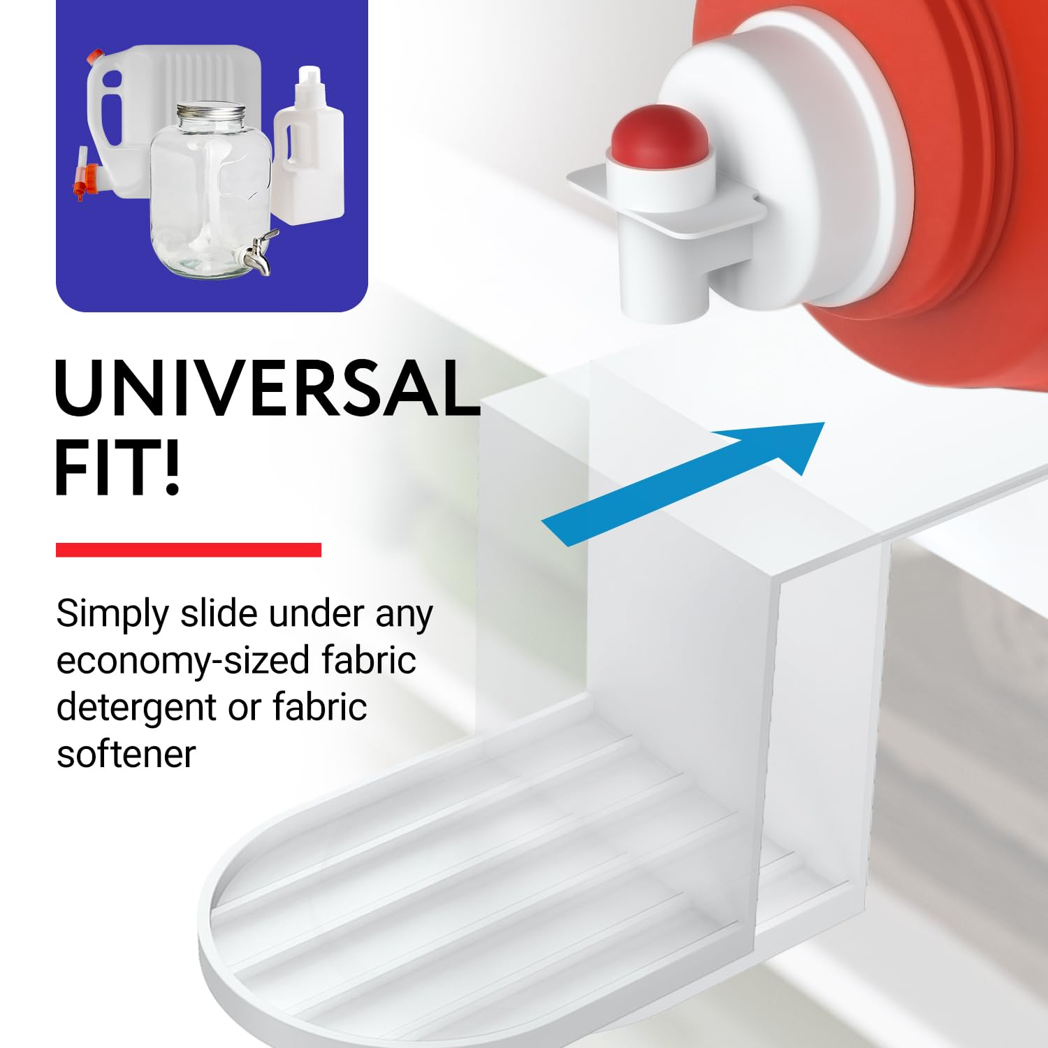 IMPRESA Laundry Detergent Cup Holder & Laundry Drip Catcher - 2-Pack, White Plastic - Slides Under Tub for Universal Detergent Drip Tray & Spill