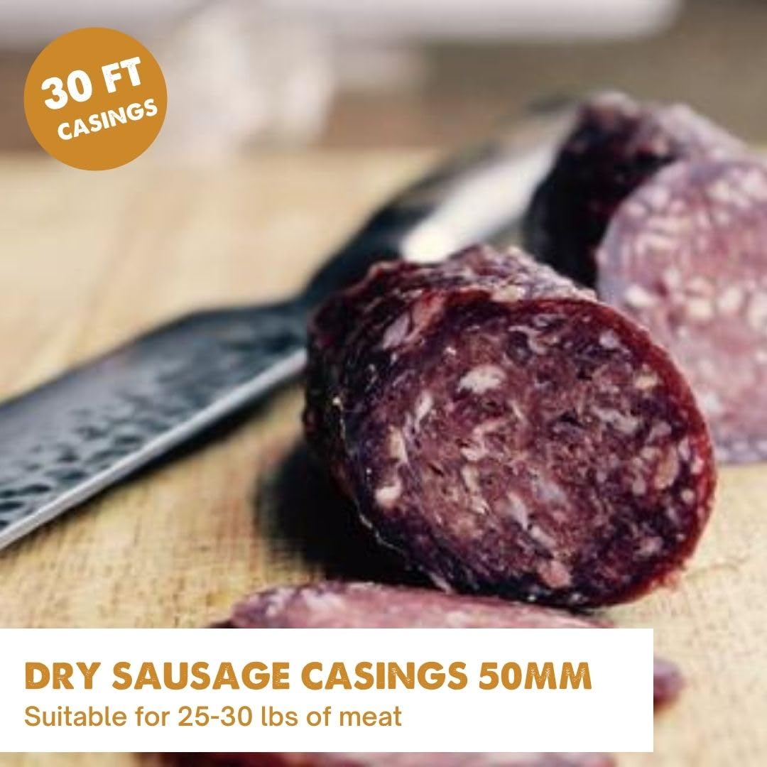 UMAi Dry 50mm Dry Sausage Casings (30 ft) - Make Homemade Salami, Pepperoni & Dry-Cured Sausage, Makes 25-30 lbs of Meat