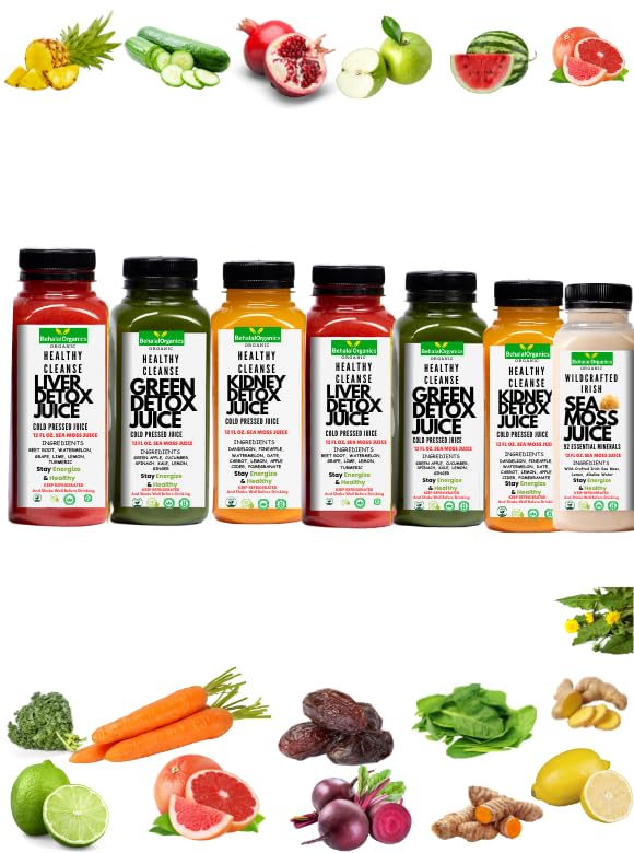 Juice Detox Cleanse by Behalal Organics, All Natural Organics Raw Full Body Detox, Cleanse Liver & Kidney, Cold Pressed Fruit and Vegetable Juices