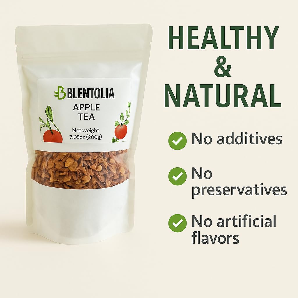 Blentolia Apple Tea | 100% Natural Dried Apple Pieces | Caffeine-Free Herbal Fruit Tea | Refreshing & Flavorful Hot or Iced Tea - 7.05oz (200g)