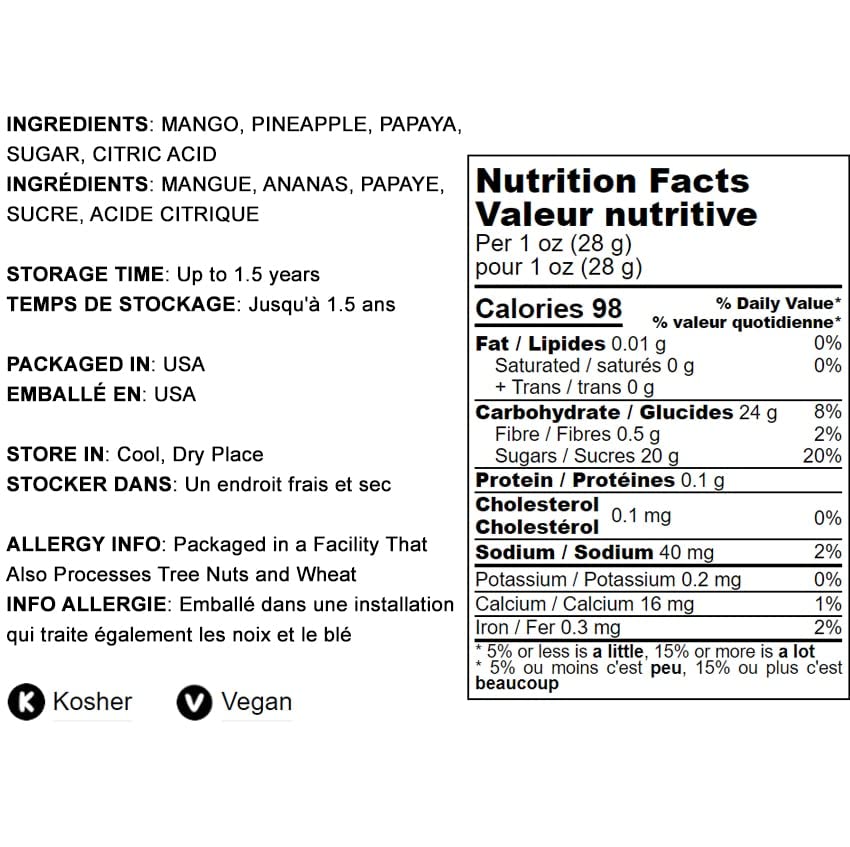 Food to Live Diced Fruits Mix, 1 Pound - Contains Dreid and Diced Mango, Pineapple, Papaya. Sweetened, Unsulfured, Candied Vegan Snack, Kosher, Bulk