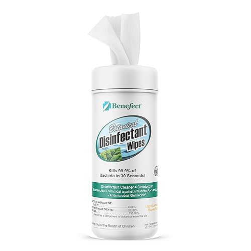Benefect Botanical Disinfecting Wipes - (90 Wipe Count) Natural, No Residue - Antibacterial Disinfectant, Multi-Surface Cleaning and Sanitizing Wipes