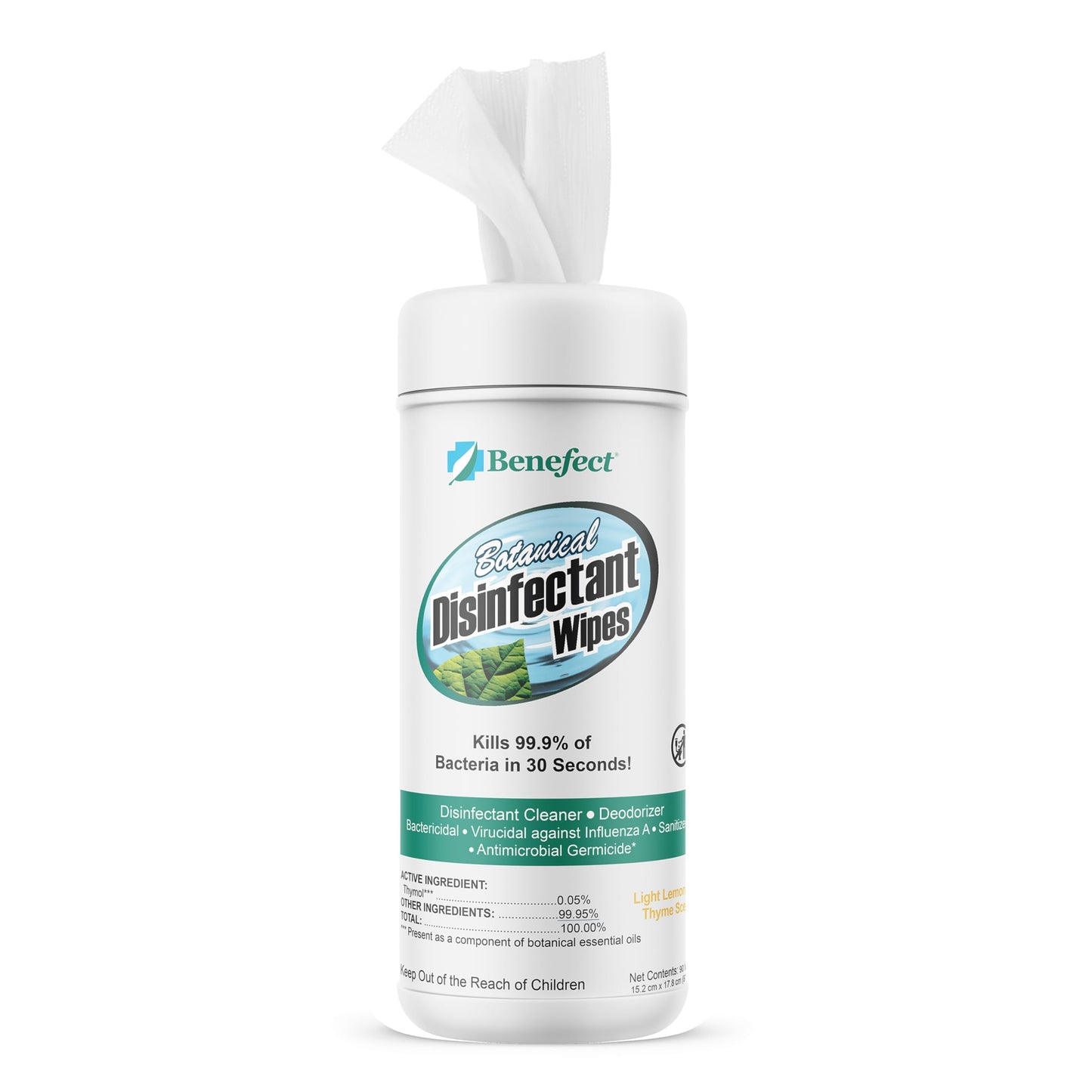 Benefect Botanical Disinfecting Wipes - (90 Wipe Count) Natural, No Residue - Antibacterial Disinfectant, Multi-Surface Cleaning and Sanitizing Wipes