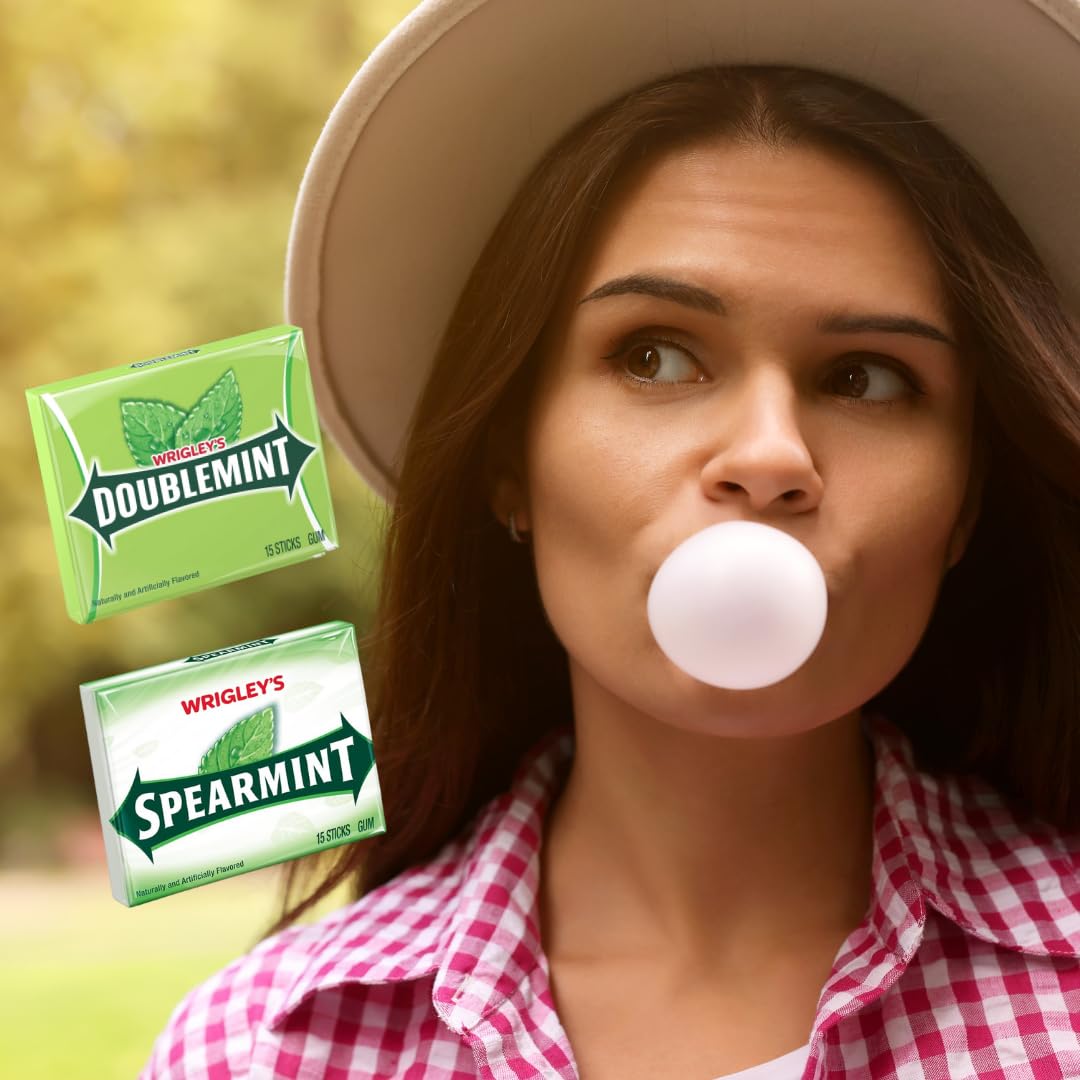 Wrigleys Doublemint Gum and Wrigleys Spearmint Gum Bulk Variety Pack, 15 Sticks (Pack of 20), 300 Total Sticks of Chewing Gum Bulk Individually