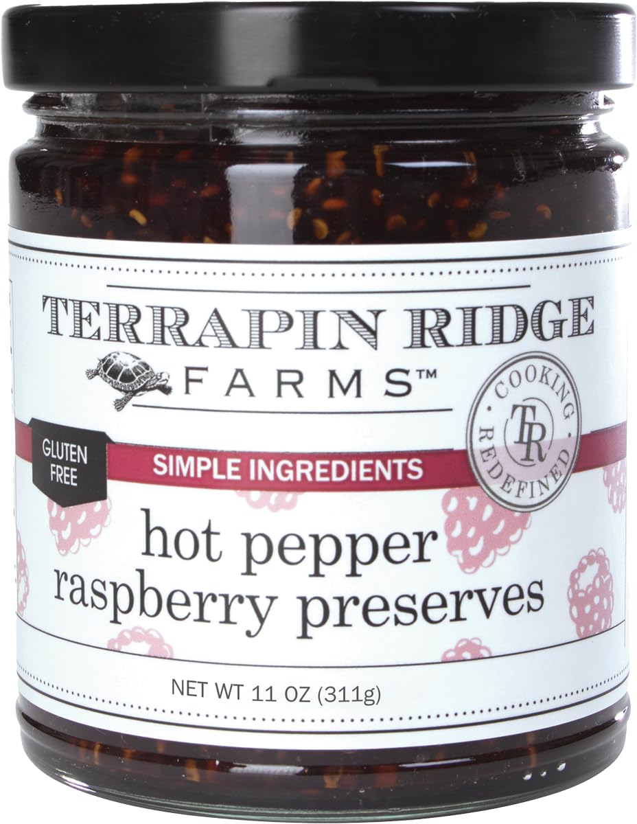 Terrapin Ridge Farms Hot Pepper Raspberry Preserves - Sweet & Spicy Blend of Ripe Raspberries & Jalapeños - Perfect for Bagels, Glazes, and Appetizers
