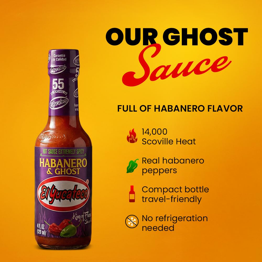 El Yucateco Habanero & Ghost Hot Sauce, Extremely Spicy, Authentic Mexican Chili Sauce, 4 fl oz (Pack of 1)
