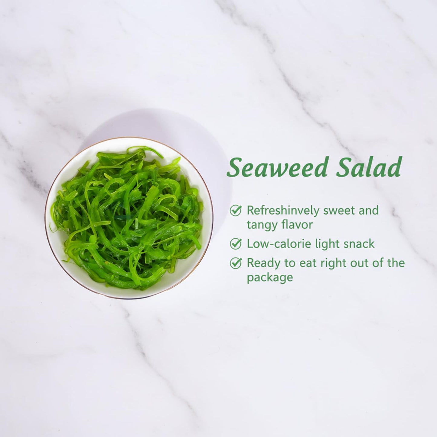 Premium Japanese Seaweed Salad - 12.35oz of Dark Green Edible Leafy Seaweed, Seasoned with Sesame, for Sushi and Japanese Cuisine, Asian Cuisine