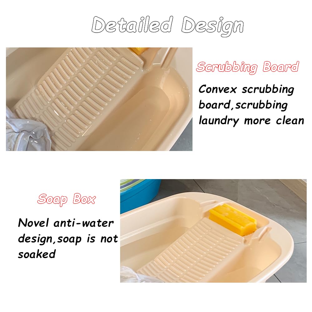 chislim 2 PCS Wash Tub With Washboard,Home Non Slip Laundry Tub,Large Thickened Laundry Basin for Home Laundry,Clothes Soaking (C)