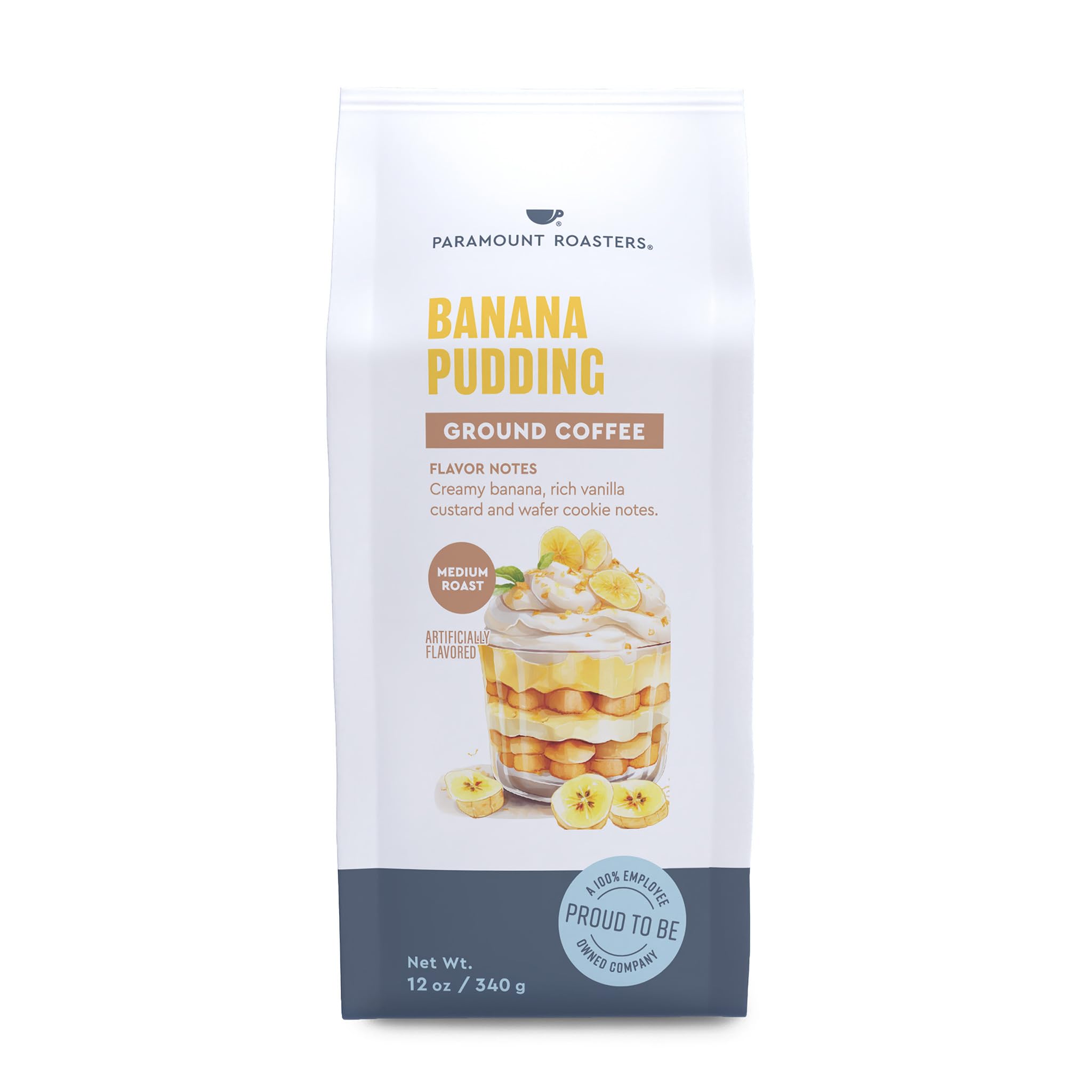 Paramount Roasters Banana Pudding Flavored Ground Coffee, 12oz Medium Roast