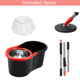 PULNDA Spin Mop and Bucket with Wringer Set, 360° Spinning Mop Bucket System with 1 Microfiber Mop Replacement Heads and 50" Stainless Steel