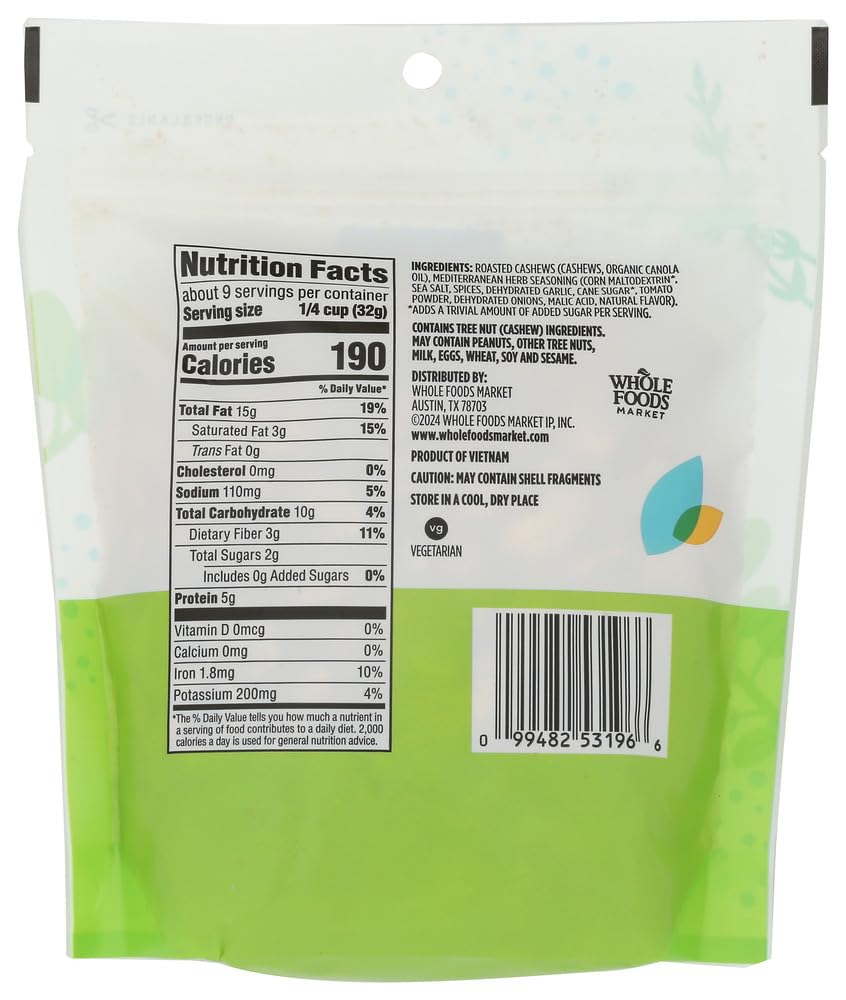 365 by Whole Foods Market Mediterranean Herb Flavored Cashews, 10 OZ