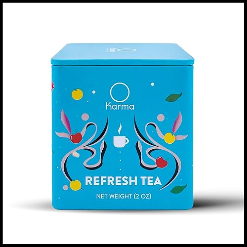 Karma Bulk Refresh Tea - Herbal, Caffeine-Free, Non-GMO Blend - Cooling Herbs & Spices for Healthy Hydration and Rejuvenation - Re-Usable Tin Box | 2