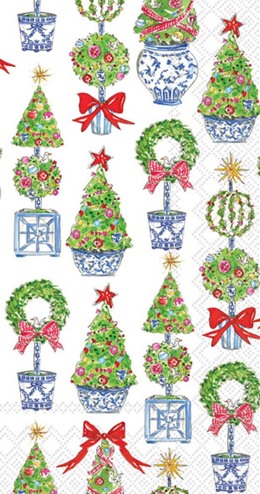 IHR Ideal Home Range Dinner Napkins Rosanne Beck Disposable 3-Ply Paper Hand Towels, 8.5" x 4.5", Bright Topiary Trees, 16-Count