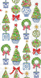 IHR Ideal Home Range Dinner Napkins Rosanne Beck Disposable 3-Ply Paper Hand Towels, 8.5" x 4.5", Bright Topiary Trees, 16-Count