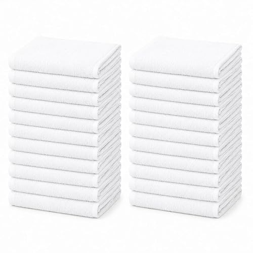 24 Pack Washcloths, 12x12 Lightweight Cleaning Towels, 100% Ring Spun Cotton, Bulk Utility Rags for Kitchen, Cleaning, Workshop, Garage, Reuseable