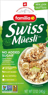 Familia Swiss Muesli Cereal, 0g Added Sugar, Energy-Packed Cereal with Raisins, Hazelnuts and Almonds, 12 Ounce Box (Pack of 2)